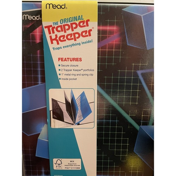 NEW Vtg Style Retro 80s 90s Mead Trapper Keeper 1" Round 3 Ring Binder 3D Shapes - Picture 7 of 7